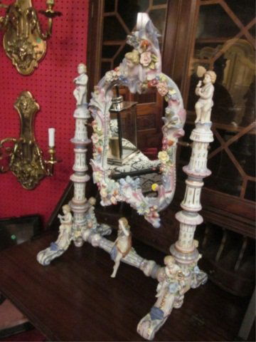 CAPODIMONTE STYLE PORCELAIN MIRROR, APPROX 28 1/2": CAPODIMONTE STYLE PORCELAIN MIRROR, APPROX 28 1/2" HIGH