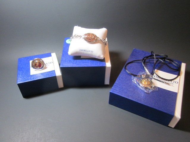 THREE PIECES MORELLATO DIAMOND & GOLD PLATED JEWEL: THREE PIECES MORELLATO DIAMOND & TWO TONE GOLD PLATED JEWELRY - RING, BRACELET & PENDANT NECKLACE