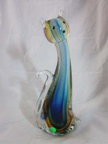 MURANO ART GLASS CAT SCULPTURE, APPROX. 12 1/2" HIG: MURANO ART GLASS CAT SCULPTURE, APPROX. 12 1/2" HIGH -WITH MURANO COLLECTION LABEL