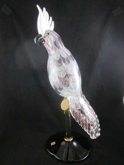 ZANETTI MURANO ART GLASS COCKATOO, SIGNED ZANETTI, : ZANETTI MURANO ART GLASS COCKATOO, SIGNED ZANETTI, APPROX 20" TALL ON BRASS BASE
