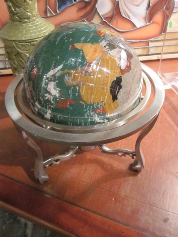 STONE GLOBE, APPROX 13" HIGH IN STAND: STONE GLOBE, APPROX 13" HIGH IN STAND