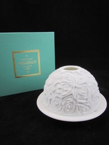 BERNARDAUD CHINA LITHOPHANE VOTIVELIGHT CANDLEHOLD: BERNARDAUD CHINA LITHOPHANE VOTIVELIGHT CANDLEHOLDER - ROSES DESIGN, WITH ORIGINAL BOX