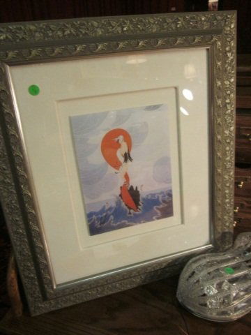 FRAMED ERTE PRINT, ART DECO GIRL ON ROCK, 24" X 21": FRAMED ERTE PRINT, ART DECO GIRL ON ROCK, 24" X 21" FRAMED