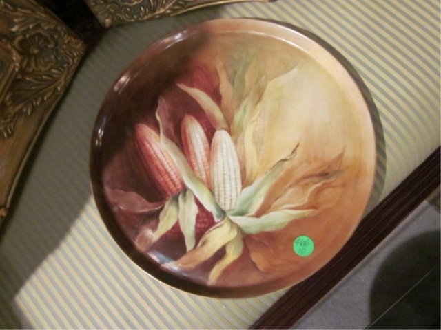 ANTIQUE HANDPAINTED FRENCH LIMOGES PLATE, CORN HAR: ANTIQUE HANDPAINTED FRENCH LIMOGES PLATE, CORN HARVEST, SIGNED E.M. SARGENT, FEB. 1903, APPROX 11 3/8" DIAMETER