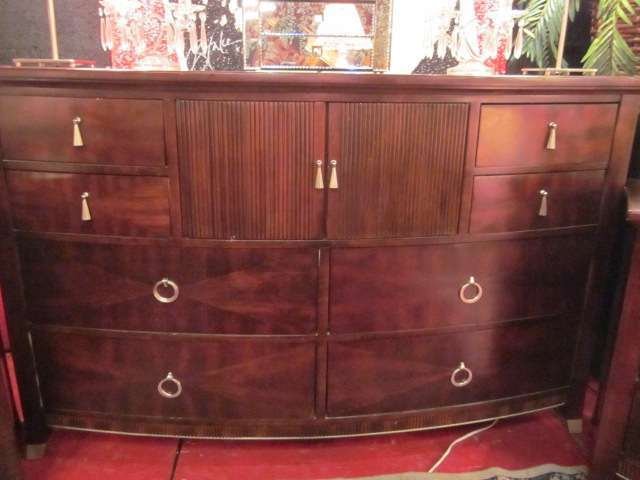 CONTEMPORARY ART DECO INSPIRED DRESSER AND PAIR OF: CONTEMPORARY ART DECO INSPIRED DRESSER AND PAIR OF NIGHTSTANDS WITH NICKEL FINISH HARDWARE