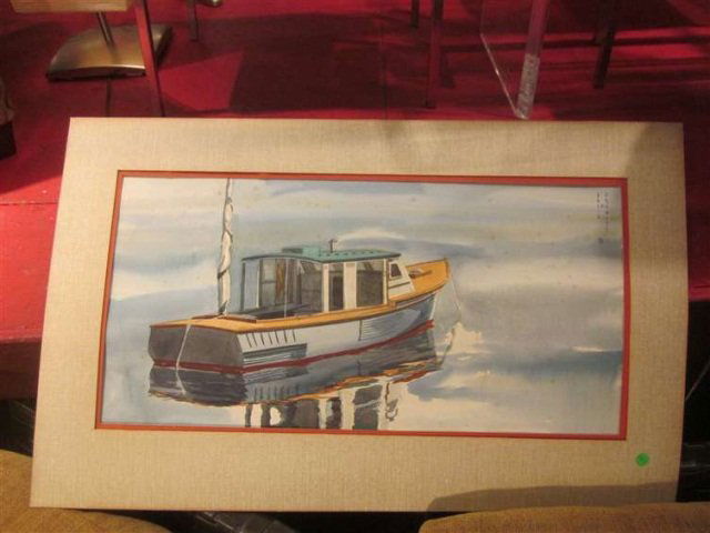 ORIGINAL WATERCOLOR PAINTING OF A BOAT BY DAVID B.: ORIGINAL WATERCOLOR PAINTING OF A BOAT BY DAVID B. CROWLEY, UNFRAMED, APPROX 21 1/2" X 34 1/2", SOME FOXING