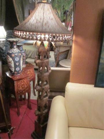 143 Stacked Elephants Floor Lamp With Tasseled Shade