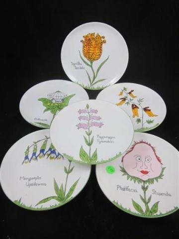 SIX WHIMSICAL FRANCI VILLA VANILLA PALM BEACH PLAT: SIX WHIMSICAL FRANCI VILLA VANILLA PALM BEACH PLATES, SOLD TOGETHER