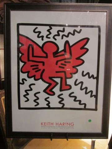 LARGE KEITH HARING POSTER, RED ANGEL, FRAMED IN BL: LARGE KEITH HARING POSTER, RED ANGEL, FRAMED IN BLACK, 35"H X 27.5"W
