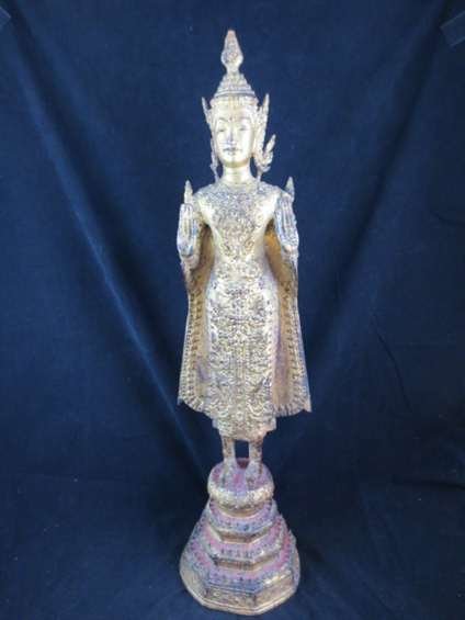ANTIQUE THAI BRONZE BUDDHA WITH GOLD LEAF, APPROX 2: ANTIQUE THAI BRONZE BUDDHA WITH GOLD LEAF, APPROX 20 1/2" HIGH