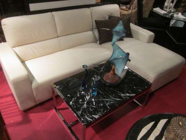 2 PC WHITE LEATHER SECTIONAL SOFA WITH LEFT HAND C: 2 PC WHITE LEATHER SECTIONAL SOFA WITH LEFT HAND CHAISE, SQUARE BACK