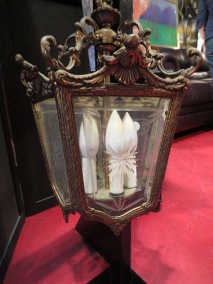 VINTAGE BRONZE CARRIAGE STYLE HANGING CEILING LAMP, : VINTAGE BRONZE CARRIAGE STYLE HANGING CEILING LAMP, APPROX 14"H