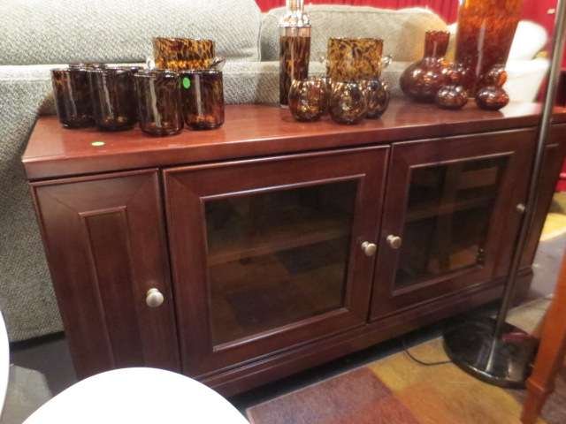 ENTERTAINMENT CONSOLE, DARK FINISH, GLASS DOORS, AP: ENTERTAINMENT CONSOLE, DARK FINISH, GLASS DOORS, APPROX 5'L