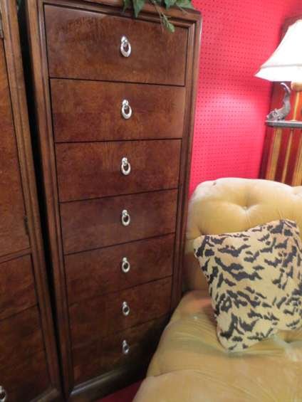 #2 OF TWO AVAILABLE THOMASVILLE 7 DRAWER SEMINAIRE: #2 OF TWO AVAILABLE THOMASVILLE 7 DRAWER SEMINAIRES, "BOGART" COLLECTION, ART DECO STYLE, DARK FINISH, SILVER FINISH HANDLES, MATCHING ARMOIRE AND SECOND SEMINAIRE SOLD SEPARATELY