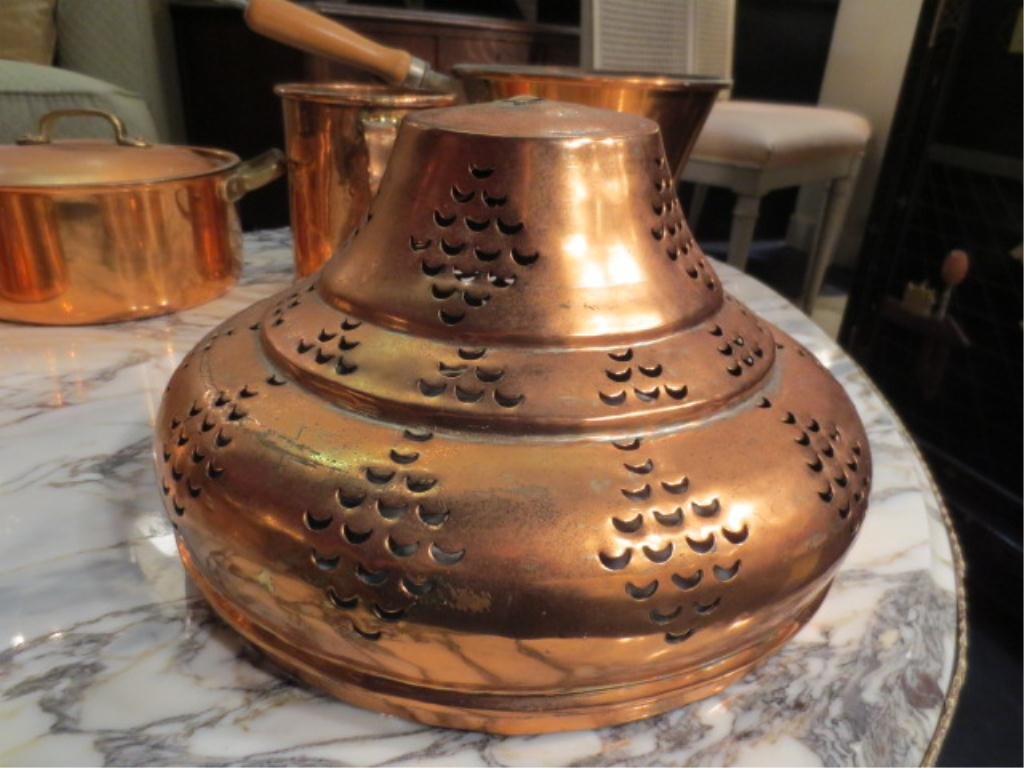 COPPER TURKISH ROUND DOME-SHAPED HANGING LAMP SHADE: COPPER TURKISH ROUND DOME-SHAPED HANGING LAMP SHADE WITH CARVED IN CUTS, HOLE AT TOP FOR WIRING. APPROX 11" DIAMETER X 7" HIGH