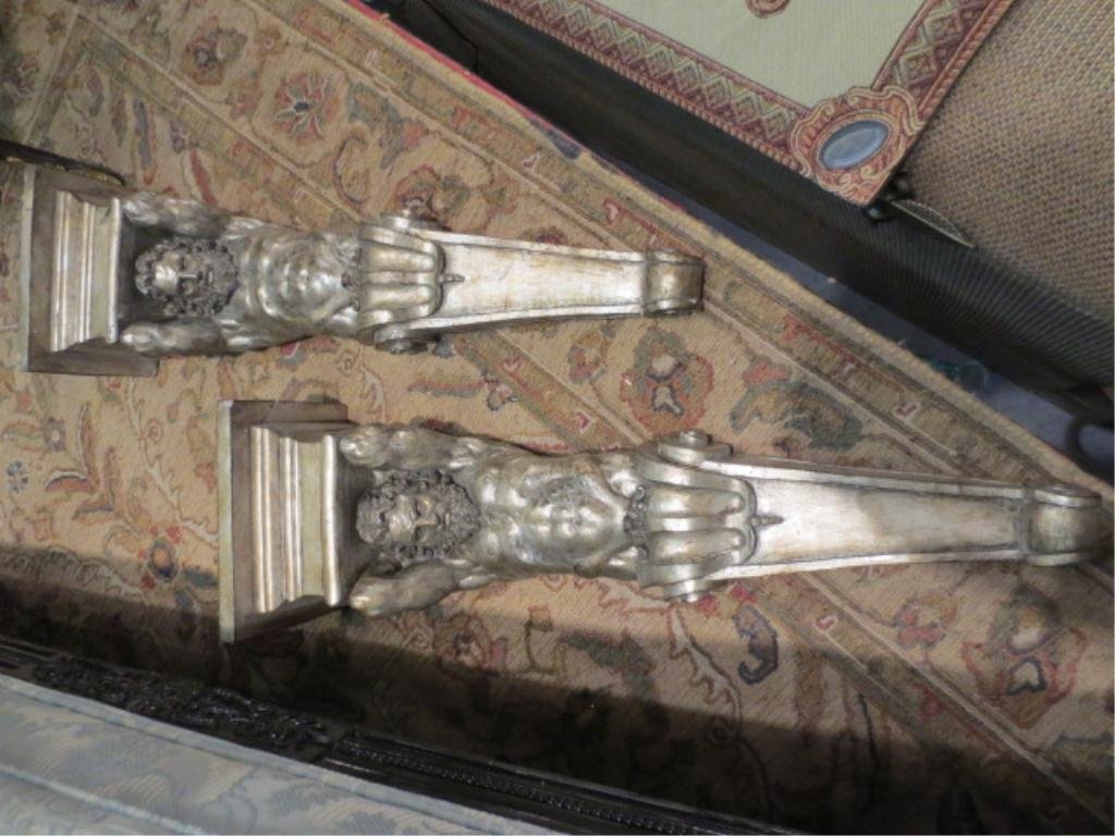 PAIR SILVER FINISH PLASTER WALL SCONCES, GREEK GOD H: PAIR SILVER FINISH PLASTER WALL SCONCES, GREEK GOD HOLDS SHELF, APPROX 18"H