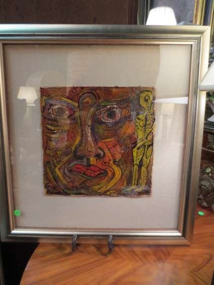 ALEXANDER GORE ORIGINAL OIL ON RECORD COVER PAINTIN: ALEXANDER GORE ORIGINAL OIL ON RECORD COVER PAINTING, "IF A HIDING PLACE IN THE BODY", IMAGE SIZE 21" X 21", FRAMED APPROX 24.5" X 23", WITH CERTIFICATE OF AUTHENTICITY