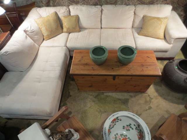 2 PC SECTIONAL SOFA, CREAM MICROFIBER UPHOLSTERY,: 2 PC SECTIONAL SOFA, CREAM MICROFIBER UPHOLSTERY, LEFT HAND CHAISE