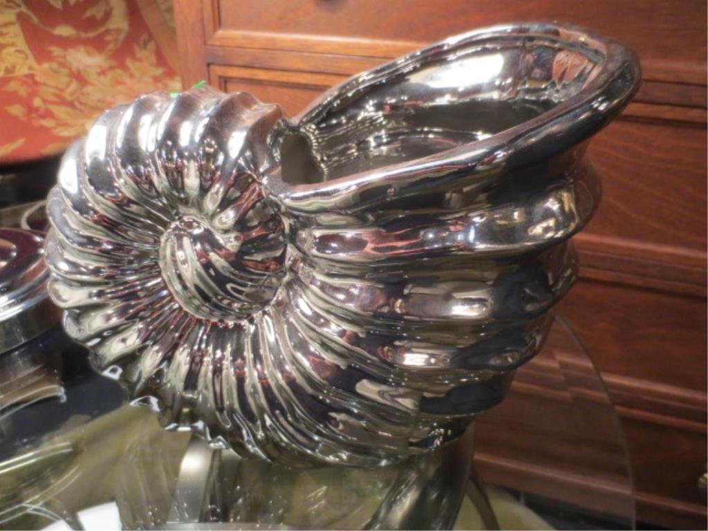 DECORATIVE SEASHELL, SILVERED FINISH OVER COMPOSITE: DECORATIVE SEASHELL, SILVERED FINISH OVER COMPOSITE, APPROX 14"