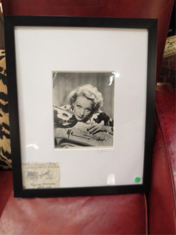 AUTOGRAPHED HURRELL PHOTOGRAPH OF MARLENE DIETRICH,: AUTOGRAPHED HURRELL PHOTOGRAPH OF MARLENE DIETRICH, BY FAMOUS PHOTOGRAPHER HURRELL, VISIBLE AREA APPROX 9.5" X 7.25", FRAMED SIZE APPROX 21.75" X 17.75"