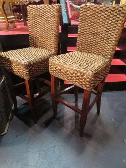 4 PC SET CONTEMPORARY RATTAN BARSTOOLS, DARK FINISH: 4 PC SET CONTEMPORARY RATTAN BARSTOOLS, DARK FINISH LEGS, LIKE NEW CONDITION