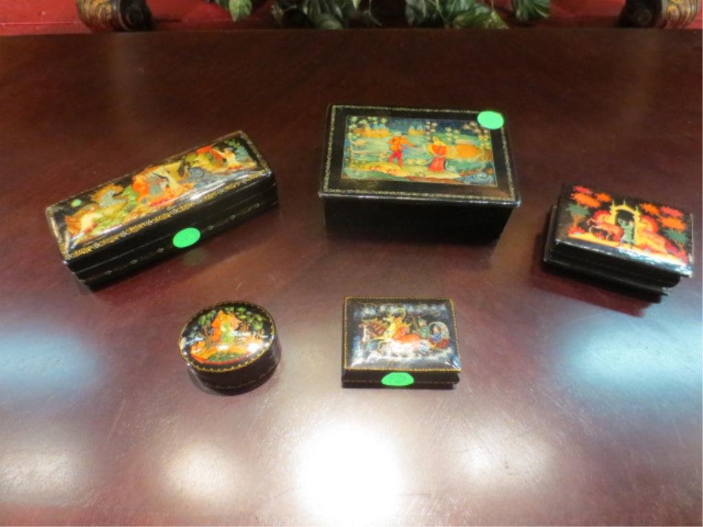 GROUP OF 5 RUSSIAN LACQUER BOXES, SOLD TOGETHER: GROUP OF 5 RUSSIAN LACQUER BOXES, SOLD TOGETHER