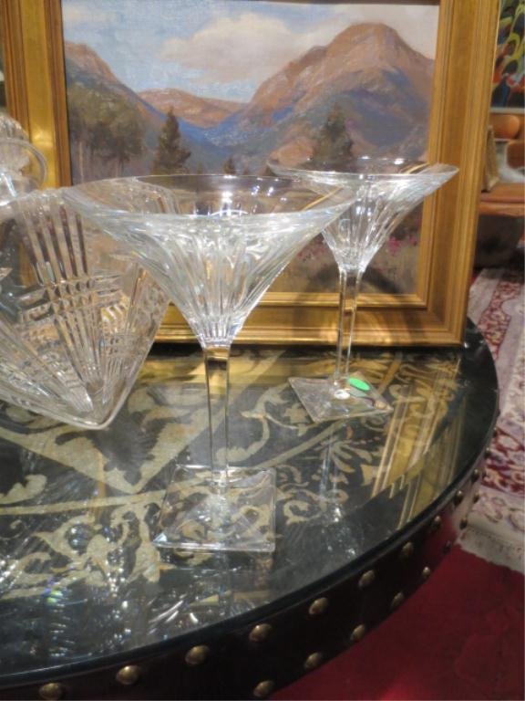 PAIR LARGE WATERFORD CRYSTAL MARTINI GLASSES, SQUA: PAIR LARGE WATERFORD CRYSTAL MARTINI GLASSES, SQUARE BASES, ETCHED WATERFORD MARK, 7.5" H