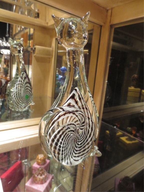 MURANO ART GLASS CAT SCULPTURE, WITH MURANO MADE IN ITA: MURANO ART GLASS CAT SCULPTURE, WITH MURANO MADE IN ITALY STICKER, APPROX 11" HIGH