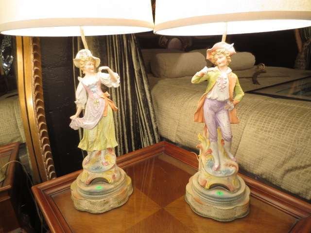 PAIR CAPODIMONTE PORCELAIN FIGURAL LAMPS, GIRL AND BOY,: PAIR CAPODIMONTE PORCELAIN FIGURAL LAMPS, GIRL AND BOY, WITH "S" MARK, #9C89, APPROX 34"H, EXCELLENT CONDITION, NO CHIIPS OR CRACKS NOTICED