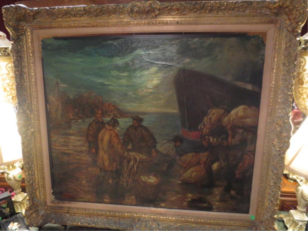 ANTIQUE FRITS THAULOW (NORWEGIAN, 1847-1906) OIL PAINTI: ANTIQUE FRITS THAULOW (NORWEGIAN, 1847-1906) OIL PAINTING ON BOARD, SIGNED LOWER LEFT, SOME LOSS OF BOARD ON UPPER EDGES, BOARD APPROX 28.5" X 34.5", FRAMED SIZE APPROX 38" X 43.5"