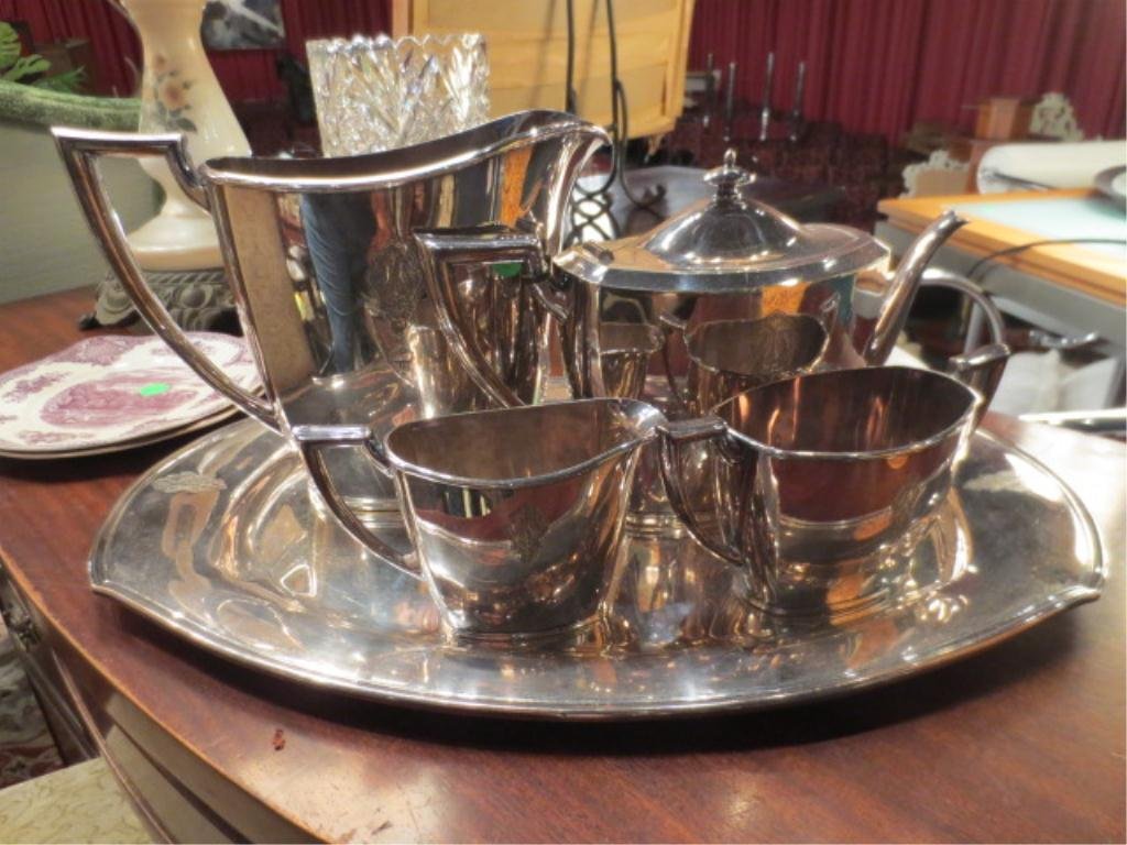 5 PC ONEIDA COMMUNITY PLATE "BIRD OF PARADISE" PATTERN : 5 PC ONEIDA COMMUNITY PLATE "BIRD OF PARADISE" PATTERN TEA SERVICE, INCLUDES LARGE PITCHER, PLATTER, TEAPOT, CREAMER & SUGAR WITH LID "** PLEASE NOTE: ARRANGEMENTS FOR SHIPPING AND PACKAGING ARE THE S