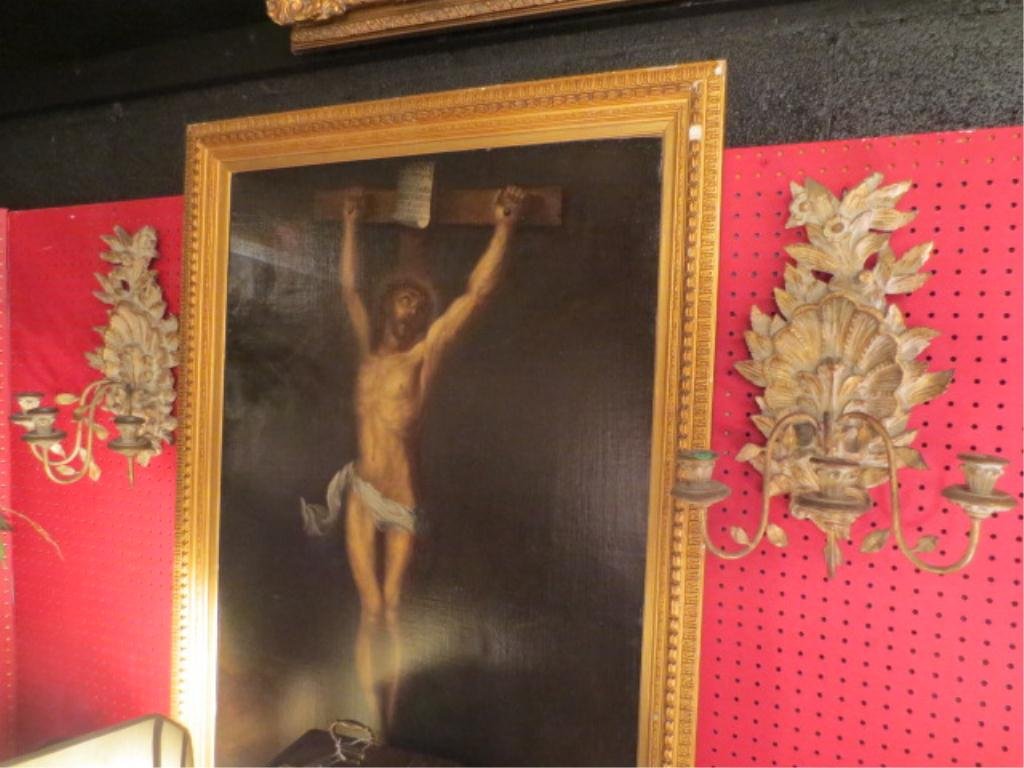 PAIR WALL SCONCES, CARVED WOOD AND METAL, 3 LIGHTS EACH: PAIR WALL SCONCES, CARVED WOOD AND METAL, 3 LIGHTS EACH, GOLD FINISH, APPROX 18"H "** PLEASE NOTE: ARRANGEMENTS FOR SHIPPING AND PACKAGING ARE THE SOLE RESPONSIBILITY OF THE WINNING BIDDER. THE AUCTIO