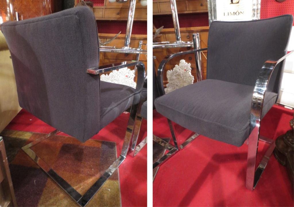 MIES VAN DER ROHE PAIR OF "BRNO" FLAT CHROME-STEEL ARMC: MIES VAN DER ROHE PAIR OF "BRNO" FLAT CHROME-STEEL ARMCHAIRS, MIDCENTURY MODERN CIRCA 1970'S, WITH DARK CHARCOAL GROS POINTE UPHOLSTERY, EXCELLENT CONDITION