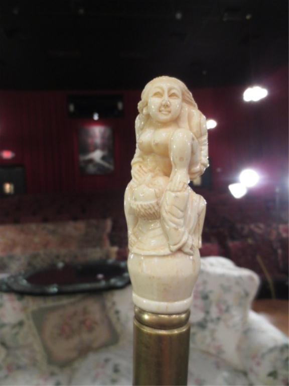 EROTIC CARVED BONE CANE/WALKING STICK, WOMAN ABOVE MAN,: EROTIC CARVED BONE CANE/WALKING STICK, WOMAN ABOVE MAN, APPROX 3.75"h