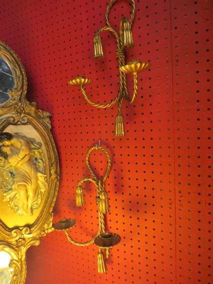 PAIR METAL WALL SCONCES, TASSEL AND ROPE DESIGN, GOLD F: PAIR METAL WALL SCONCES, TASSEL AND ROPE DESIGN, GOLD FINISH,, APPROX 18"H