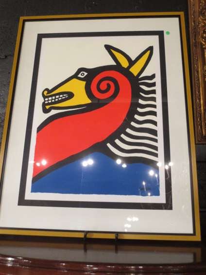 ALEXANDER CALDER "HORSE" SERIGRAPH, SIGNED IN THE PLATE: ALEXANDER CALDER "HORSE" SERIGRAPH, SIGNED IN THE PLATE, WITH CERTIFICATE OF AUTHENTICITY, APPROX 3' X 4' FRAMED