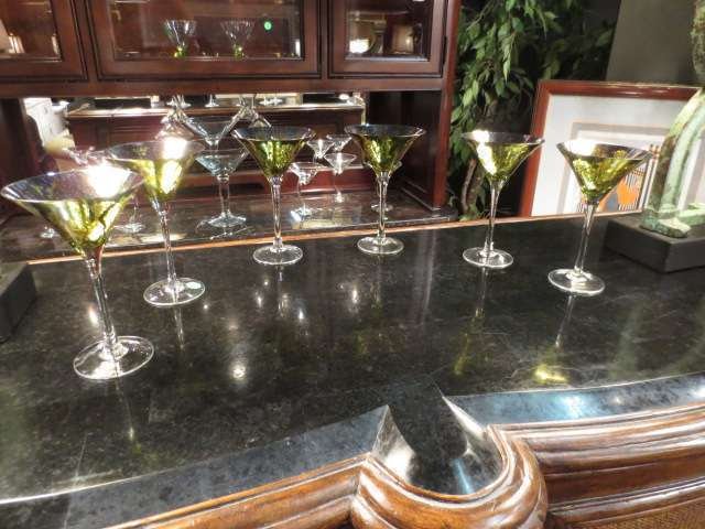 6 COLORFUL MARTINI GLASSES - GREEN WITH SILVER, APPROX : 6 COLORFUL MARTINI GLASSES - GREEN WITH SILVER, APPROX 7.5"H