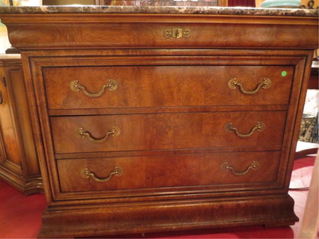 CHARLES X BY HENREDON 4 DRAWER CHEST, MARBLE TOP, EXCEL: CHARLES X BY HENREDON 4 DRAWER CHEST, MARBLE TOP, EXCELLENT CONDITION, APPROX 4'L