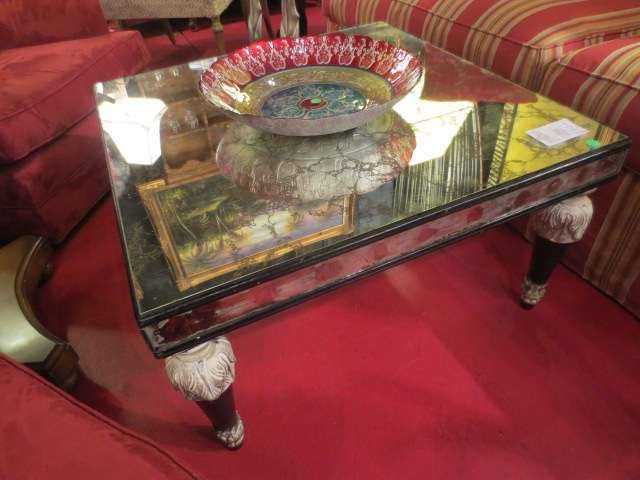 VINTAGE 1960's/70's MIRRORED COFFEE TABLE, SILVER AND B: VINTAGE 1960's/70's MIRRORED COFFEE TABLE, SILVER AND BLACK FINISH, TAPERED LEGS, APPROX 3.5' X 3.5'