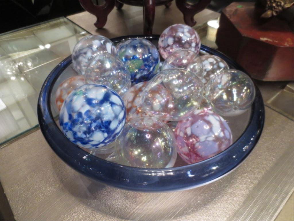BOWL FULL OF BLOWN GLASS DECORATIVE BALLS, APPROX 15" D Apr 23, 2013