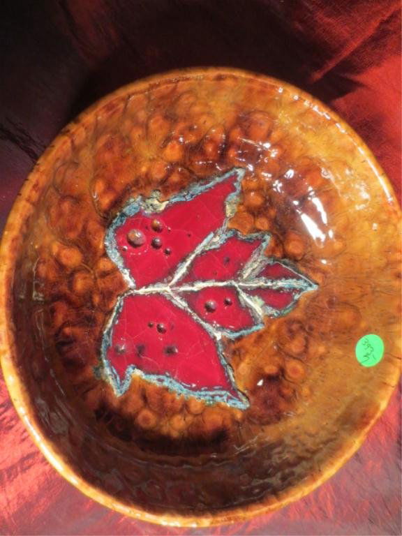 VINTAGE JEAN BESNARD (FRENCH, 1889-1958) GLAZED CERAMIC: VINTAGE JEAN BESNARD (FRENCH, 1889-1958) GLAZED CERAMIC DISH, MAPLE LEAF DESIGN, MARKED "JB FRANCE" ON BOTTOM.