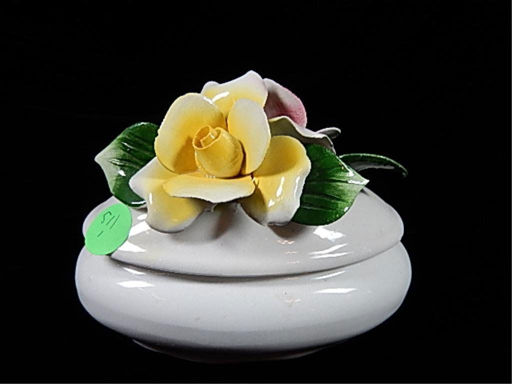 CAPODIMONTE FLORAL COVERED OVAL DISH, APPROX 4.5"H X: CAPODIMONTE FLORAL COVERED OVAL DISH, APPROX 4.5"H X 5.5"L