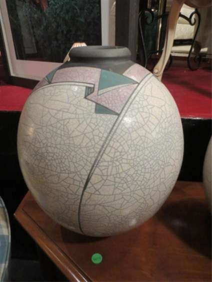 CONTEMPORARY LARGE GLAZED RAKU ART POTTERY VASE BY DEB