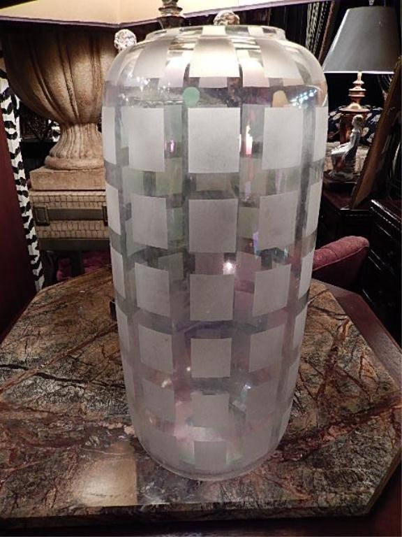 TOYO ART GLASS VASE, IRIDESCENT SQUARE PATTERN, APPROX: TOYO ART GLASS VASE, IRIDESCENT SQUARE PATTERN, APPROX 18'H