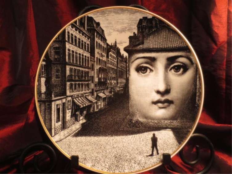 ROSENTHAL CHINA PIERO FORNASETTI "JULIA" COLLECTOR: ROSENTHAL CHINA PIERO FORNASETTI "JULIA" COLLECTOR PLATE - #5 OF 5 AVAILABLE - DEKOR: TEMI E VARIAZIONI MOTIV 5, APPROX 9.25" DIAMETER, EXCELLENT CONDITION