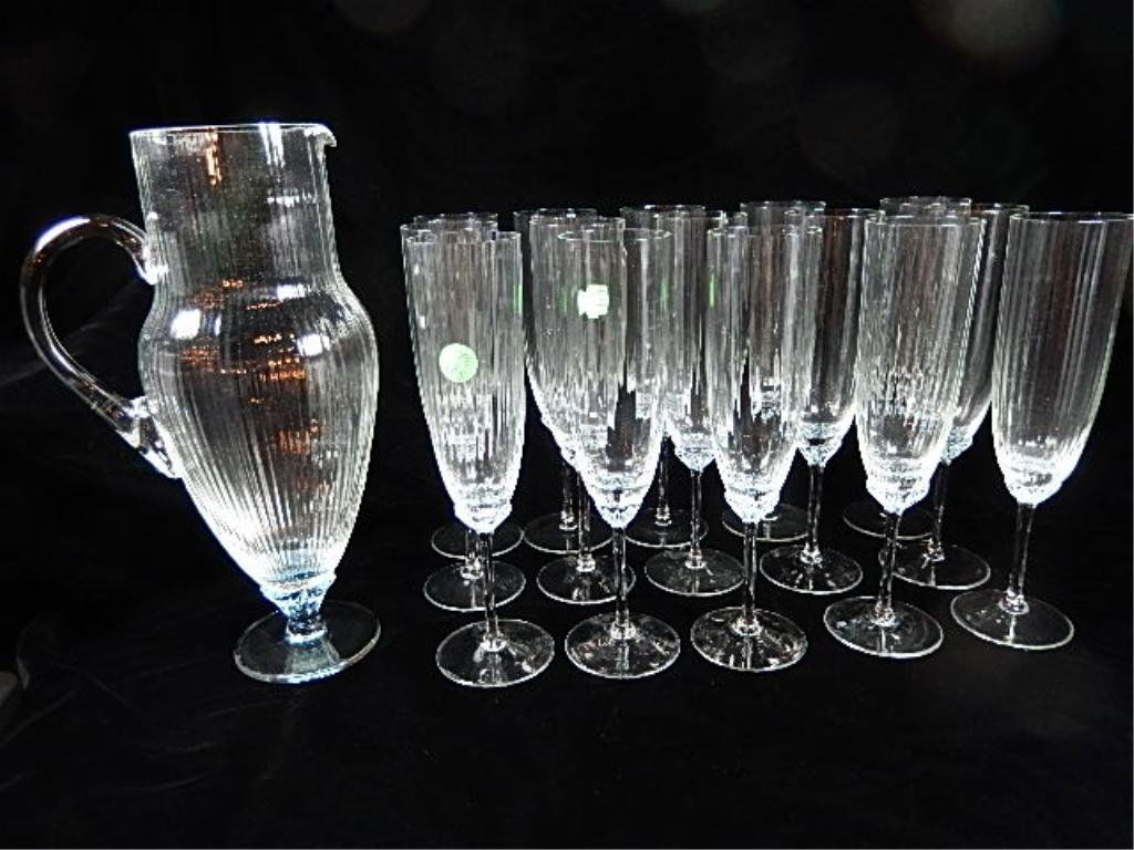 CRYSTAL "MIMOSA" SET PITCHER & 15 CHAMPAGNE GLASSES, Jun 11, 2013