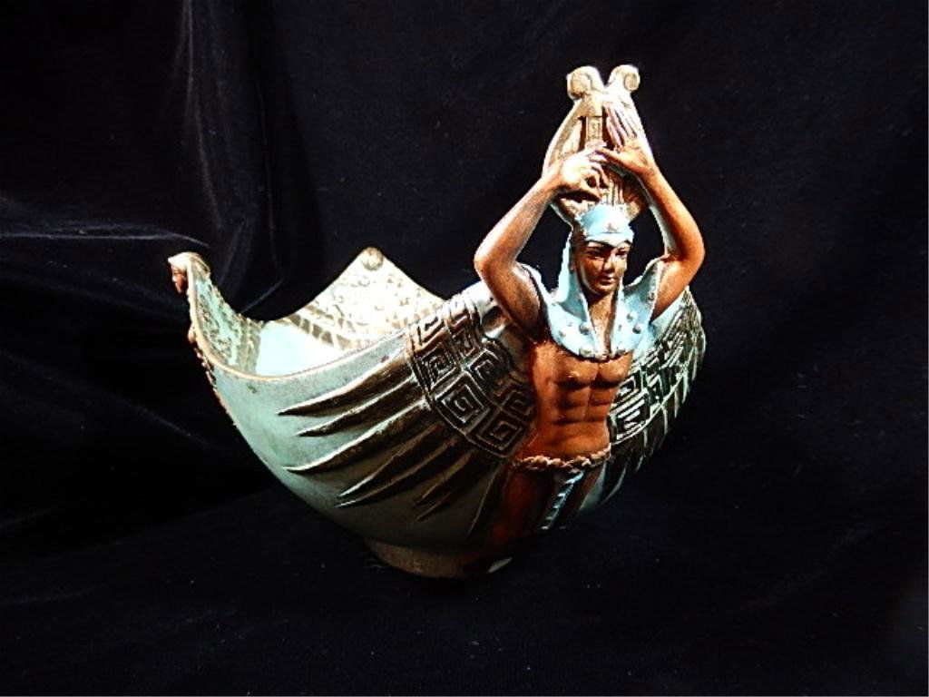 ERTE LIMITED EDITION "APOLLO" BRONZE BOWL, #202 OF 395,: ERTE LIMITED EDITION "APOLLO" BRONZE BOWL, #202 OF 395, CAST BRONZE WITH TURQUOISE PATINA & POLISHED BRONZE, APPROX 7"H X 13"L X 10"W