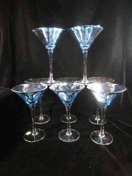 SET OF 8 MARTINI GLASSES, BLUE FILIGREE DESIGN WITH - 2