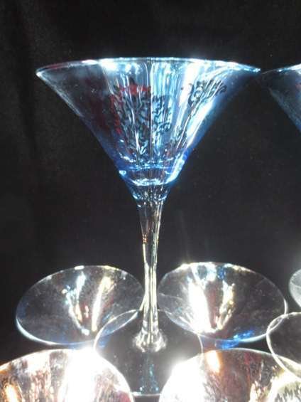 SET OF 8 MARTINI GLASSES, BLUE FILIGREE DESIGN WITH - 3