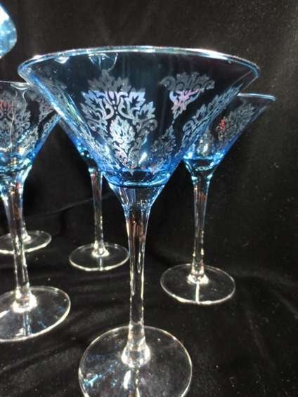 SET OF 8 MARTINI GLASSES, BLUE FILIGREE DESIGN WITH - 4